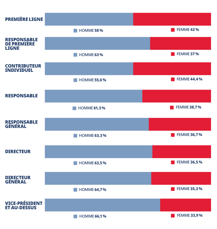 Tableau des sexes des employés par niveau hiérarchique