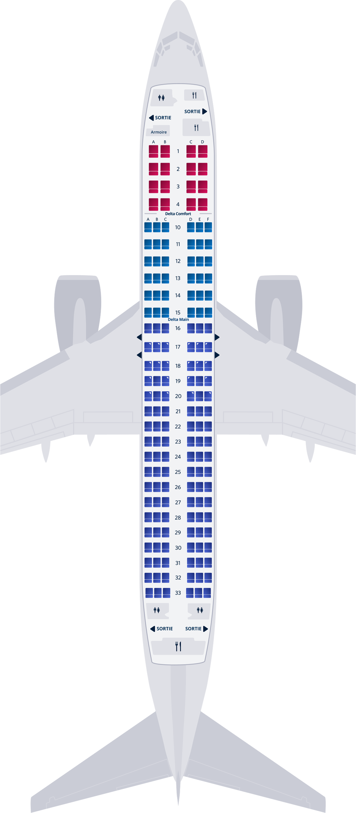 Configuration des sièges du Boeing 737-800